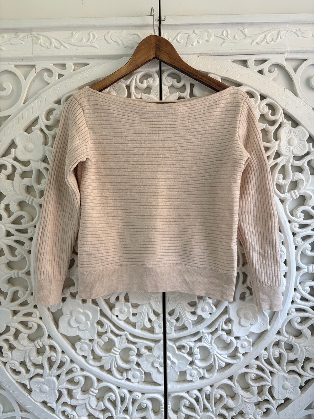 Babaton Luc Sweater 100% Merino Wool Ribbed Boatneck Cream S